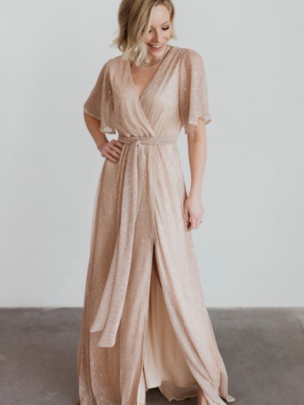 Baltic Born Grace Sparkle Sequin Maxi Gown Champagne Large formal MOB